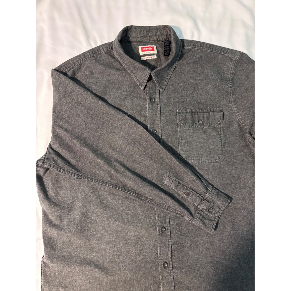 Wrangler Mens 2XL Flex for Comfort Long Sleeve Button Down Shirt Gray Charcoal